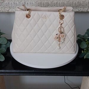 NWT Kate Spade Cream Quilted Tote/Shoulder Bag/ w Purse Charm